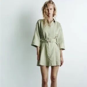 Zara Belted Green Shirt Dress